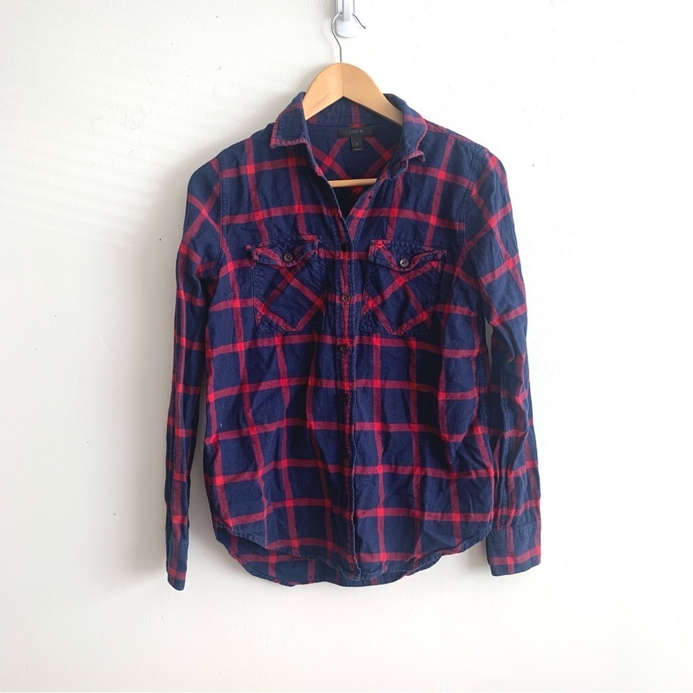 J. Crew Blue and Red Long Sleeve Flannel Shirt 100% Cotton